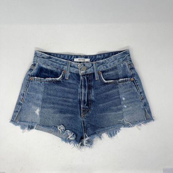 GRLFRND Women's High Rise Blue Denim Cut-Off Short Cotton Button Fly Size 24 - Picture 1 of 7